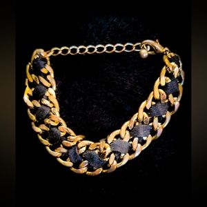 Vintage Gold Plated Chain Bracelet - Black Velvet